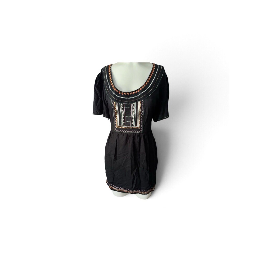 Just Cruising Women crew  Mixed Print Boho Embroidered Tank Tunic rayon  1x